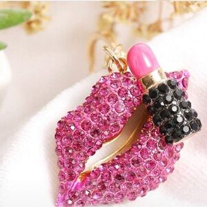Pink Crystal Lip & Lipstick Bag Charm